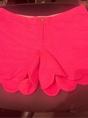 Lilly Pulitzer Hot Pink Scalloped Hem High Waist Shorts